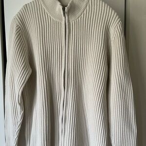 L.L. Bean Cream Ribbed Cotton Zip Sweater